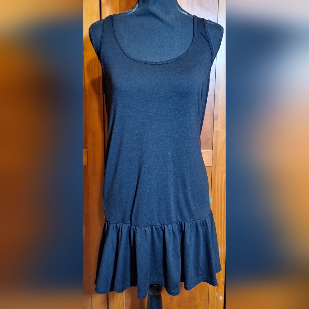 THANGA BEACH Sleeveless Black Ruffle Mini Dress